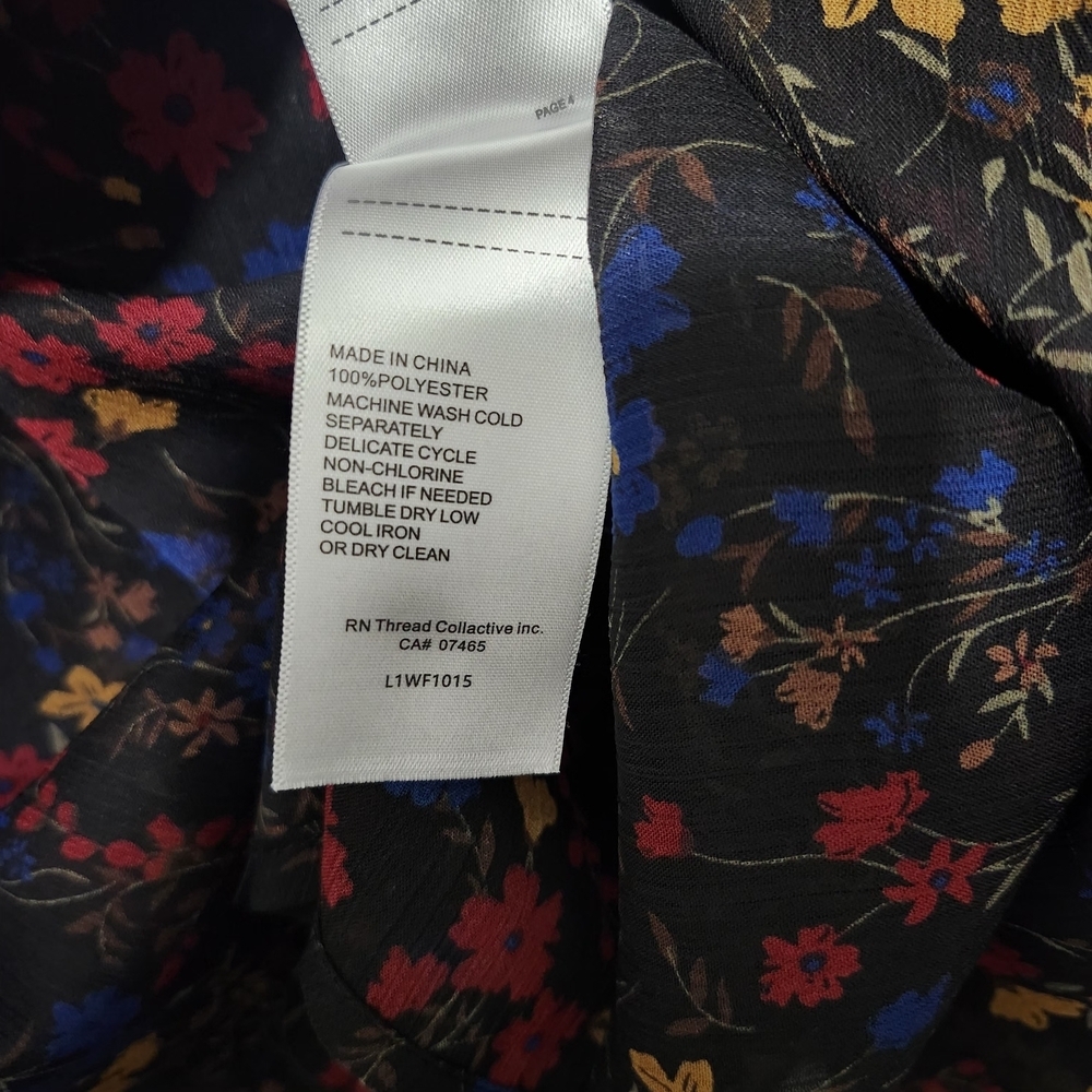 Laundry By Shelli Segal Floral Smocked Blouse - Black, Red, Blue, Yellow Size S - Picture 6 of 7